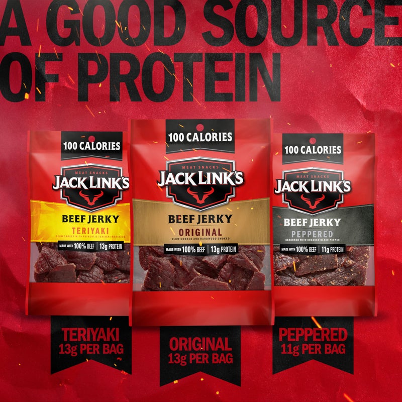 Jack Link's Beef Jerky Variety Pack - Includes Original, Teriyaki and Peppered Jerky, Bulk Protein Snack Pack, Good Source of Protein, Meat Snacks Made with 100% Beef - 1.25 Oz (Pack of 15) - Image 4